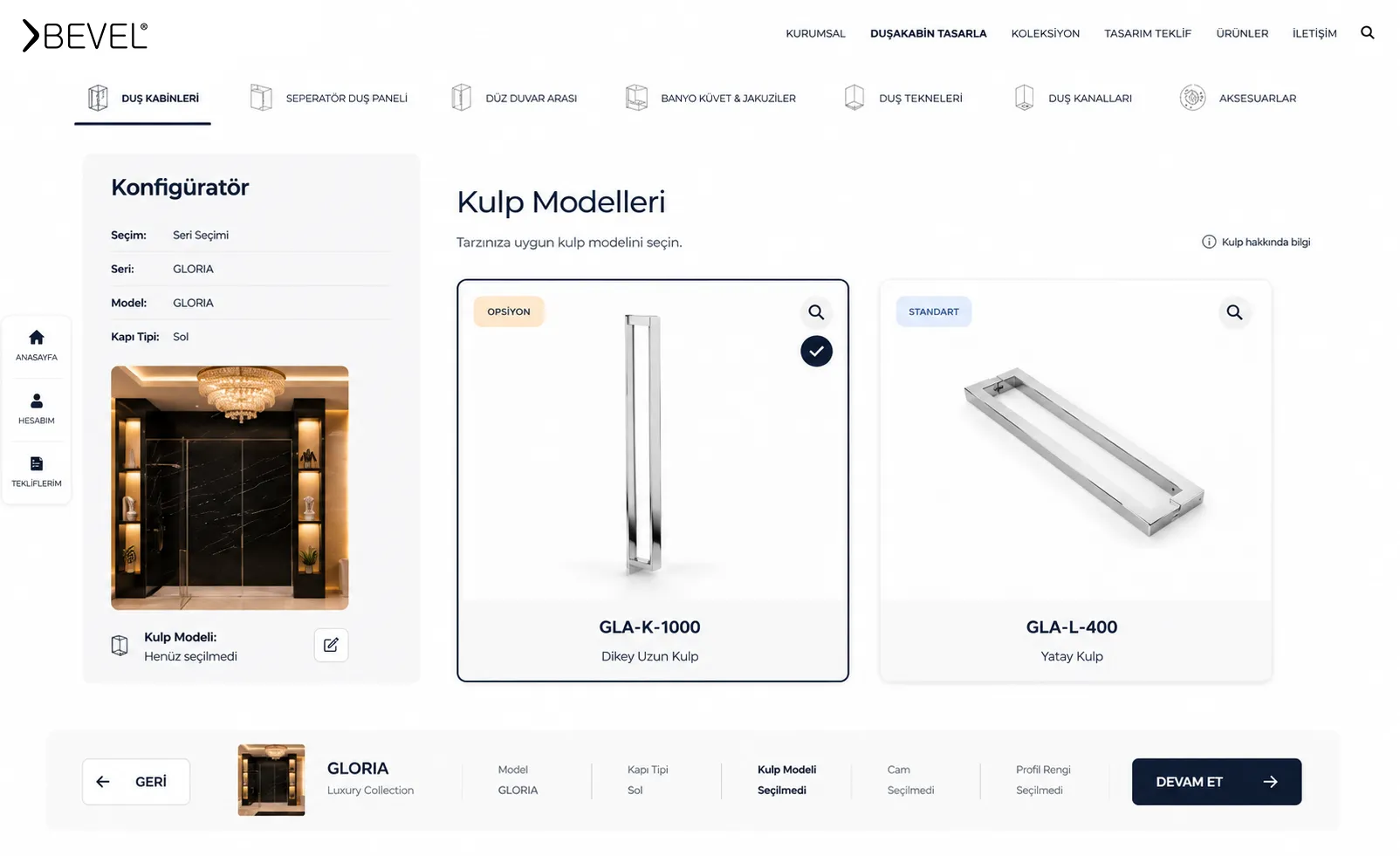 Duşakabin kulp modeli seçimi