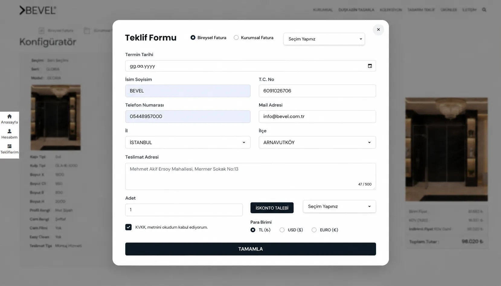 Duşakabin proje talep formu